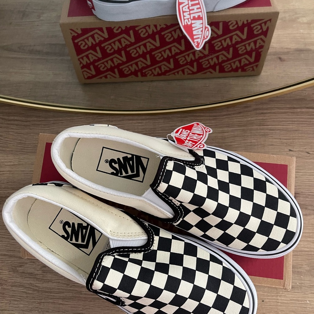 Vans Black and White Checkerboard Slip-Ons